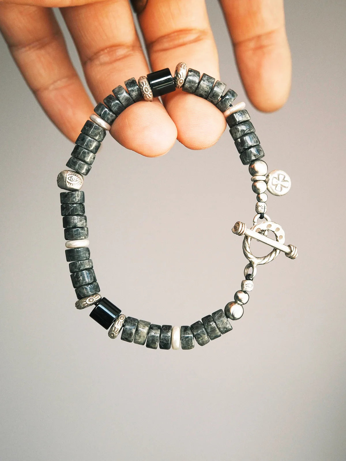 Mineral Soul Series | Extreme Grey | Black Onyx, Pearl & Silver Bracelet
