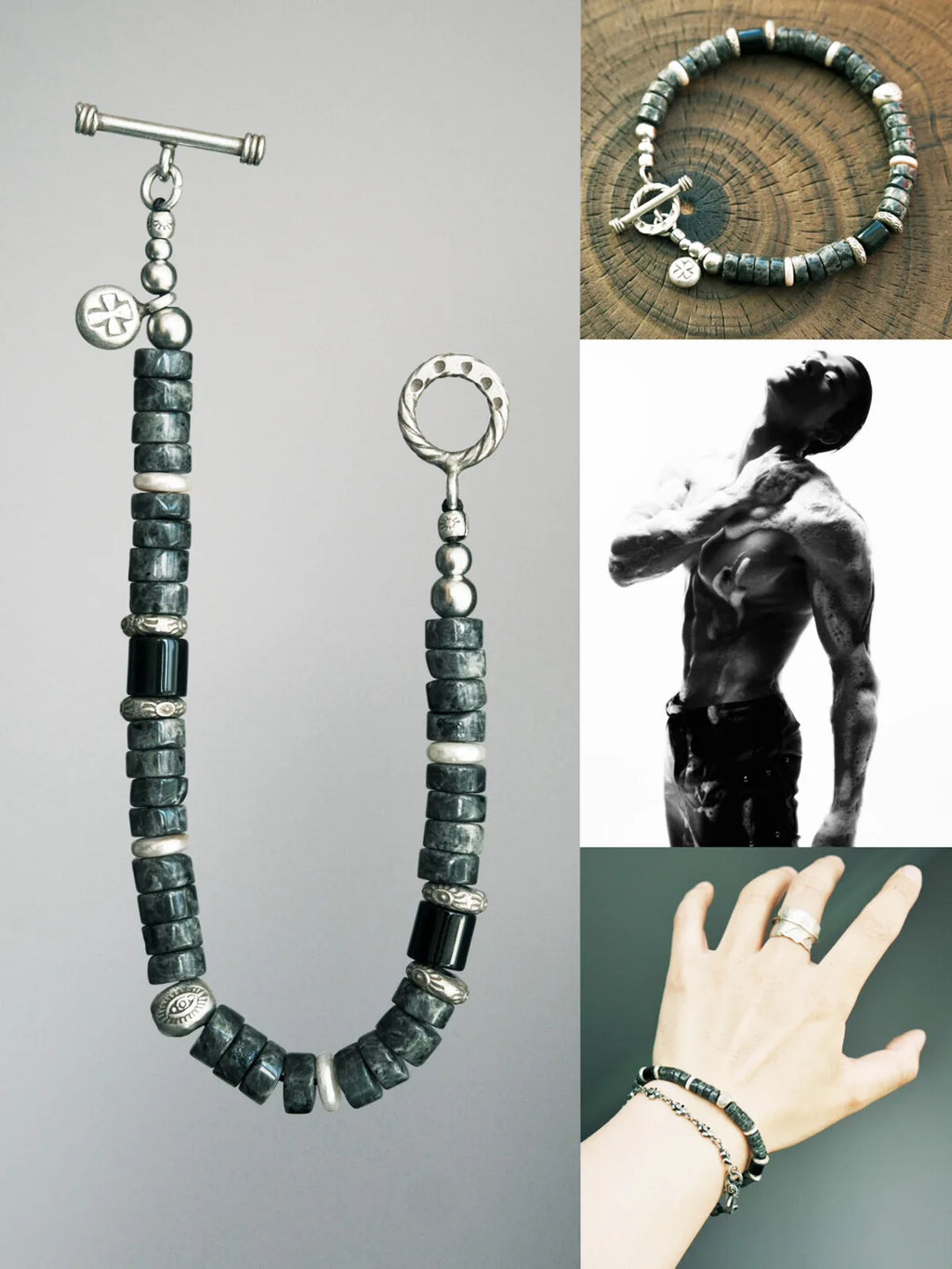 Mineral Soul Series | Extreme Grey | Black Onyx, Pearl & Silver Bracelet
