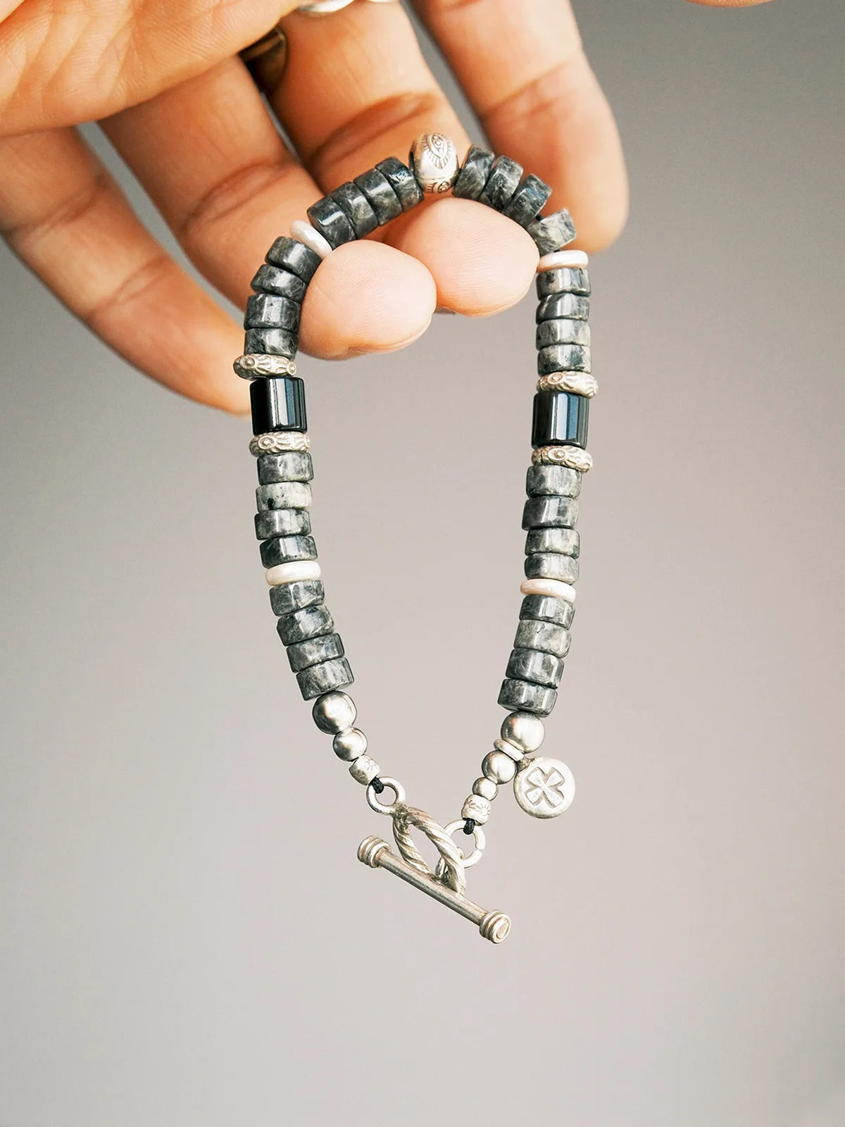 Mineral Soul Series | Extreme Grey | Black Onyx, Pearl & Silver Bracelet