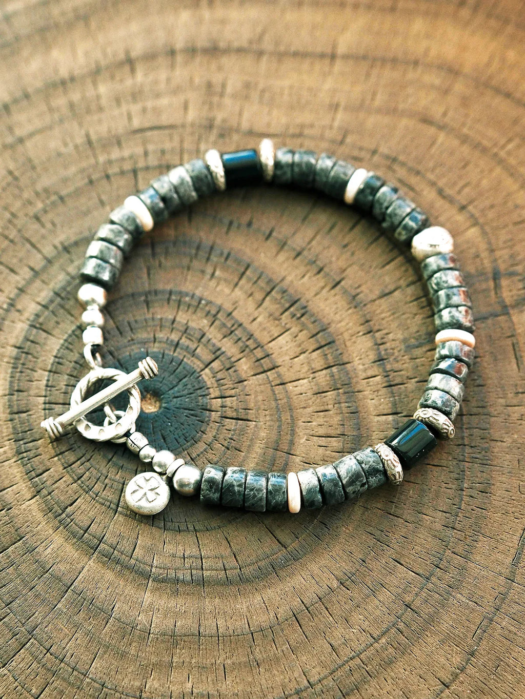 Mineral Soul Series | Extreme Grey | Black Onyx, Pearl & Silver Bracelet
