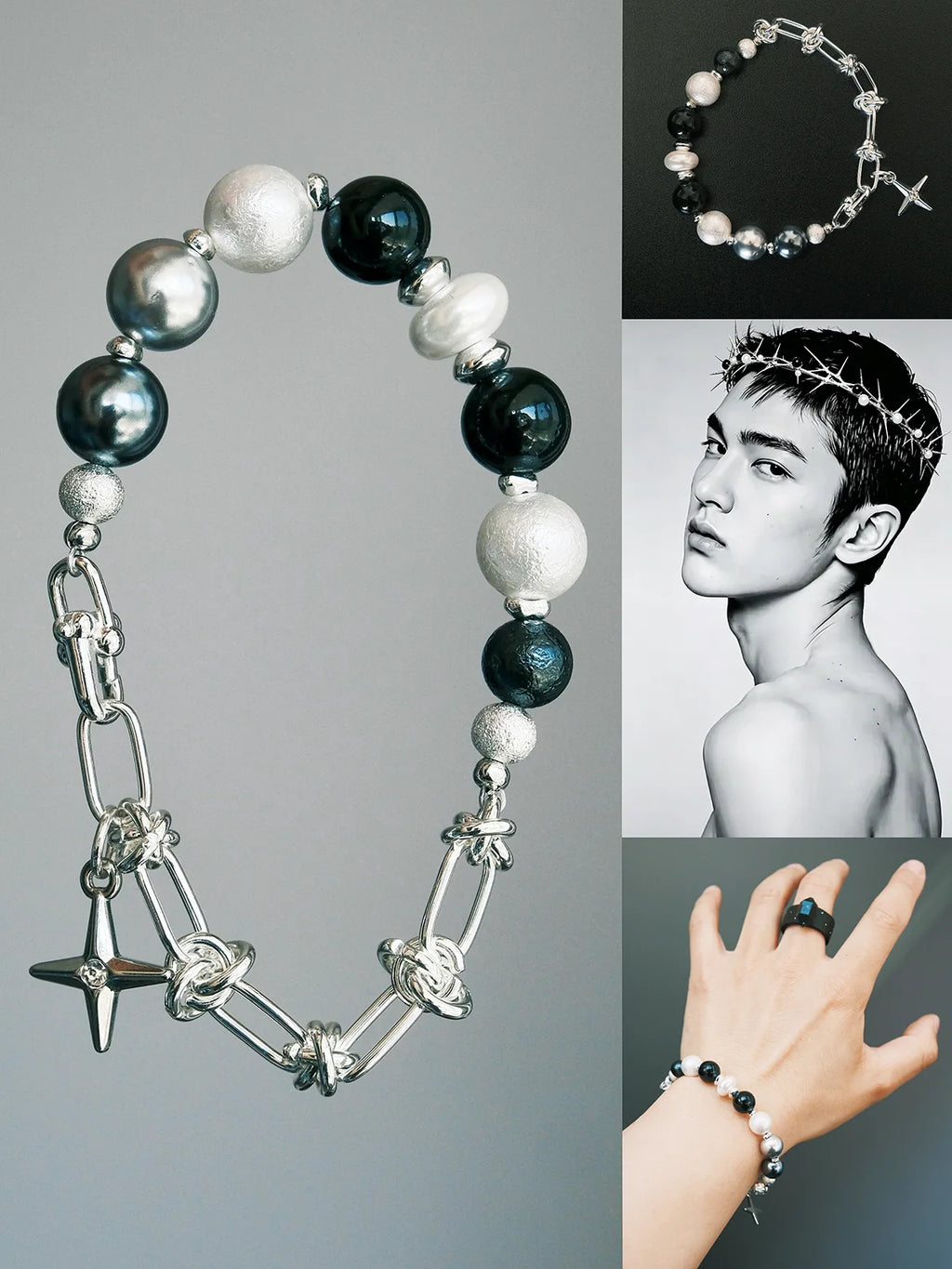 The Stellar Thorn | Original Shell Pearl & Titanium Steel Bracelet for Men - Urban Stoic Aesthetic