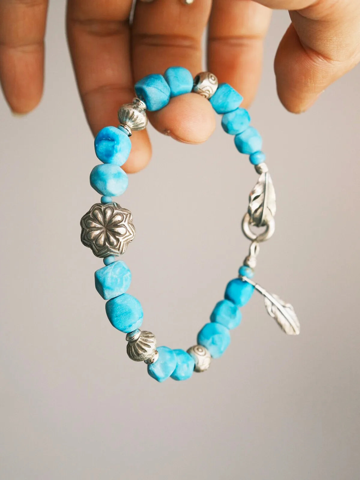 Mineral Soul Series | Blue Boy | Turquoise, Miyuki Glaze & Sterling Silver Feather Bracelet