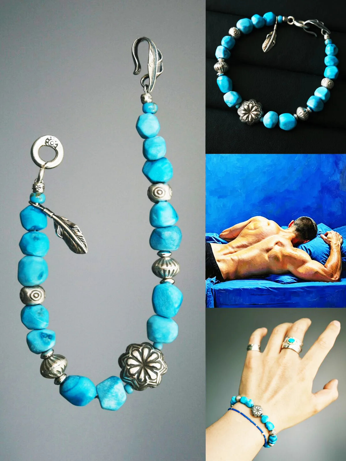 Mineral Soul Series | Blue Boy | Turquoise, Miyuki Glaze & Sterling Silver Feather Bracelet