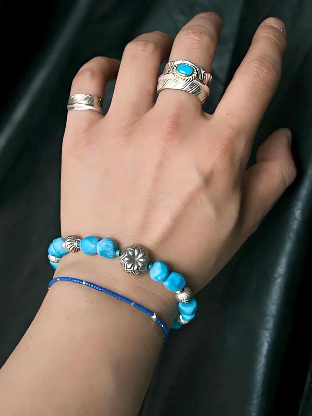 Mineral Soul Series | Blue Boy | Turquoise, Miyuki Glaze & Sterling Silver Feather Bracelet