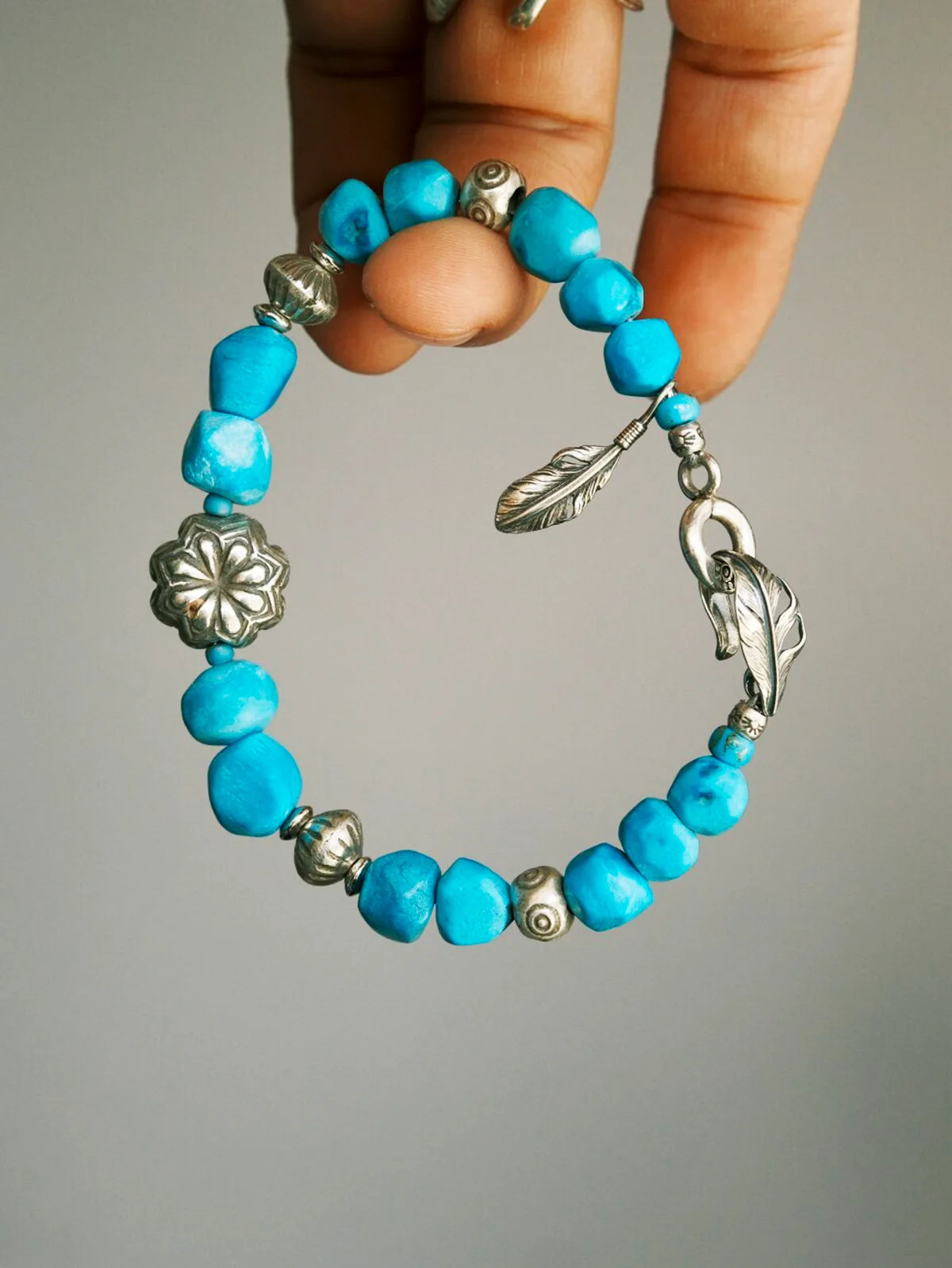 Mineral Soul Series | Blue Boy | Turquoise, Miyuki Glaze & Sterling Silver Feather Bracelet