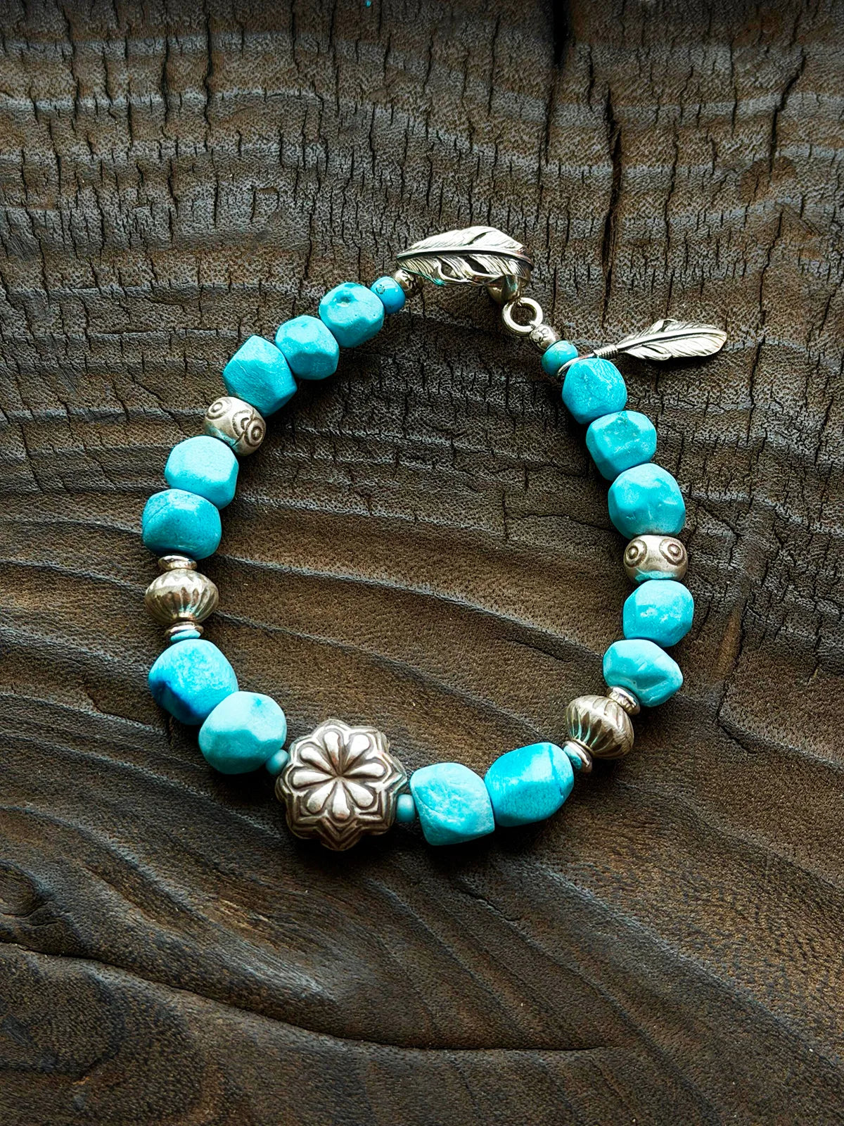 Mineral Soul Series | Blue Boy | Turquoise, Miyuki Glaze & Sterling Silver Feather Bracelet