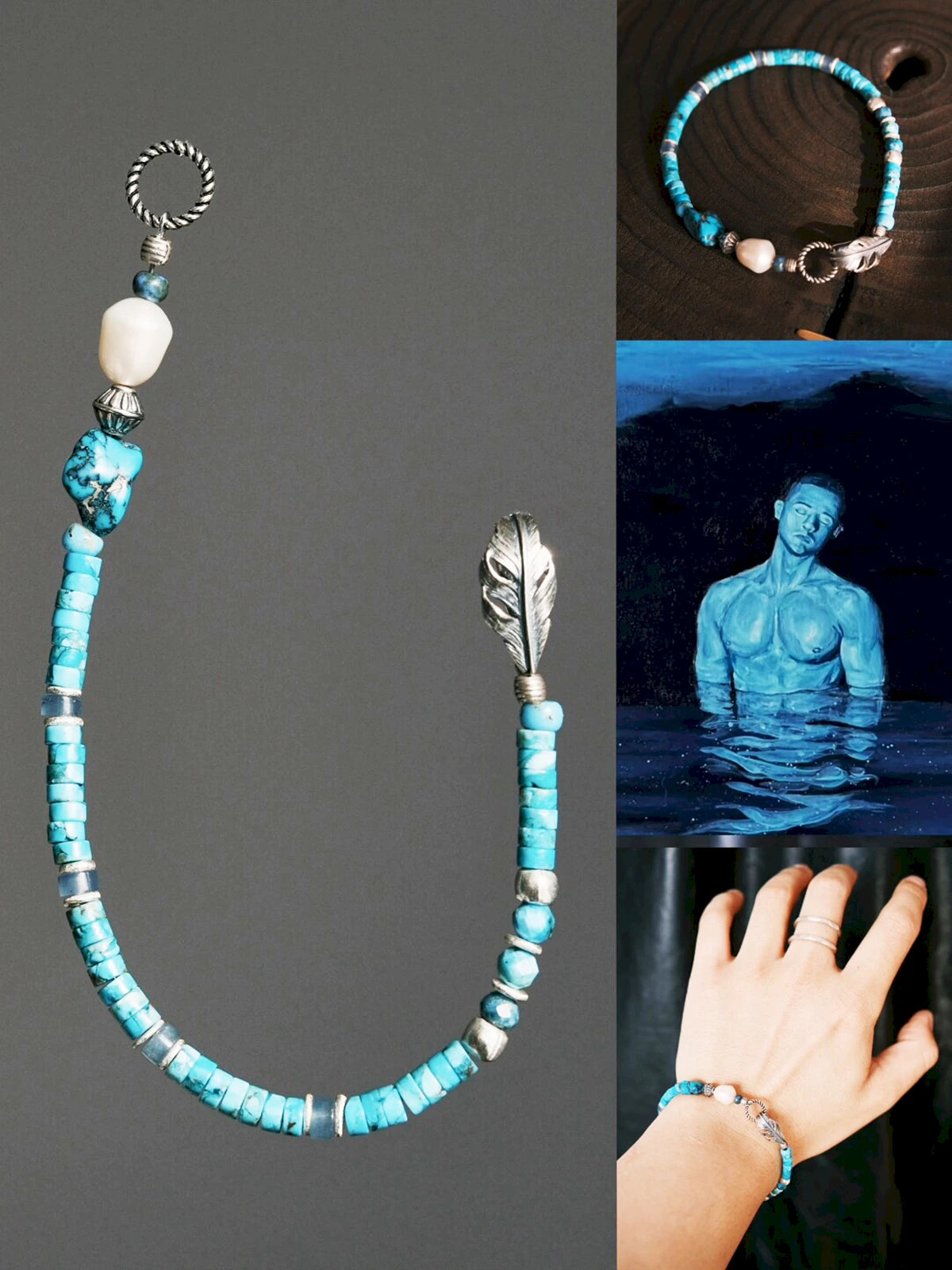 Mineral Soul Series | Ocean Bone | Turquoise, Pearl & Sterling Silver Bracelet Secondary image