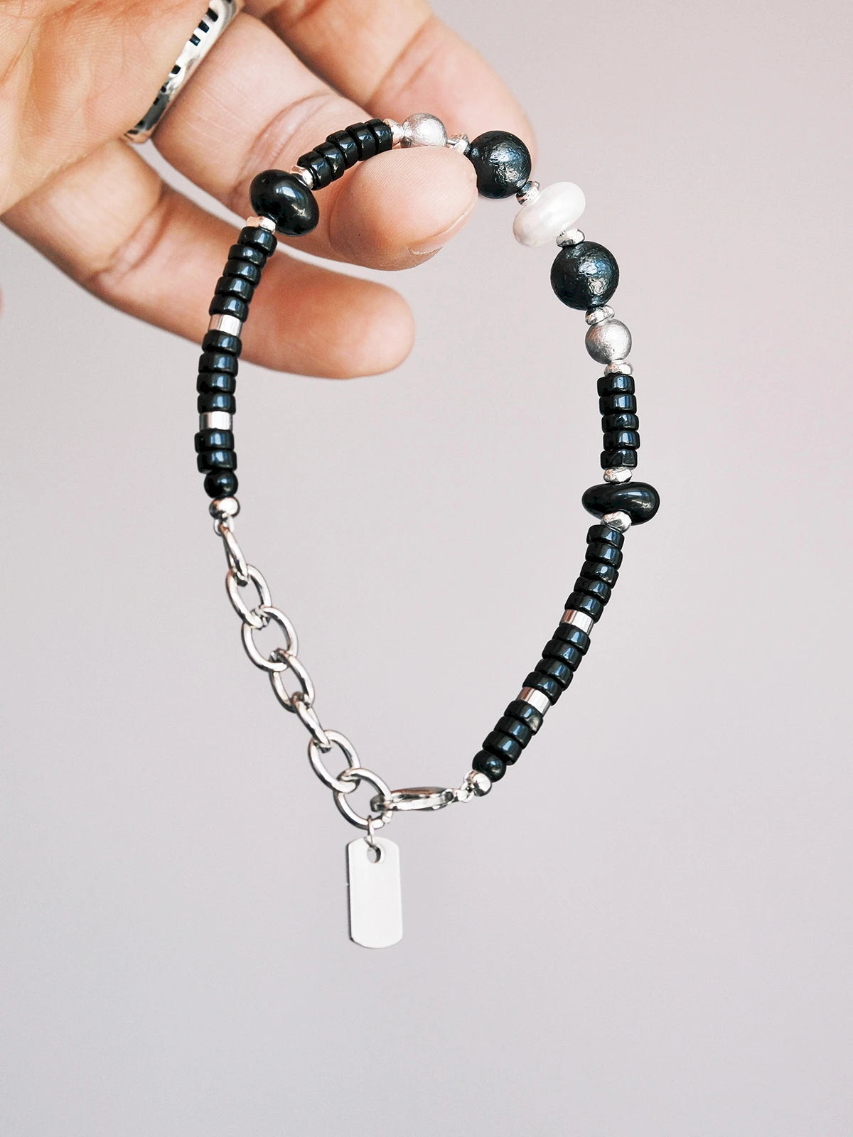 Urban Stoic Series | Silent Authority | Onyx, Pearl & Titanium Steel Bracelet