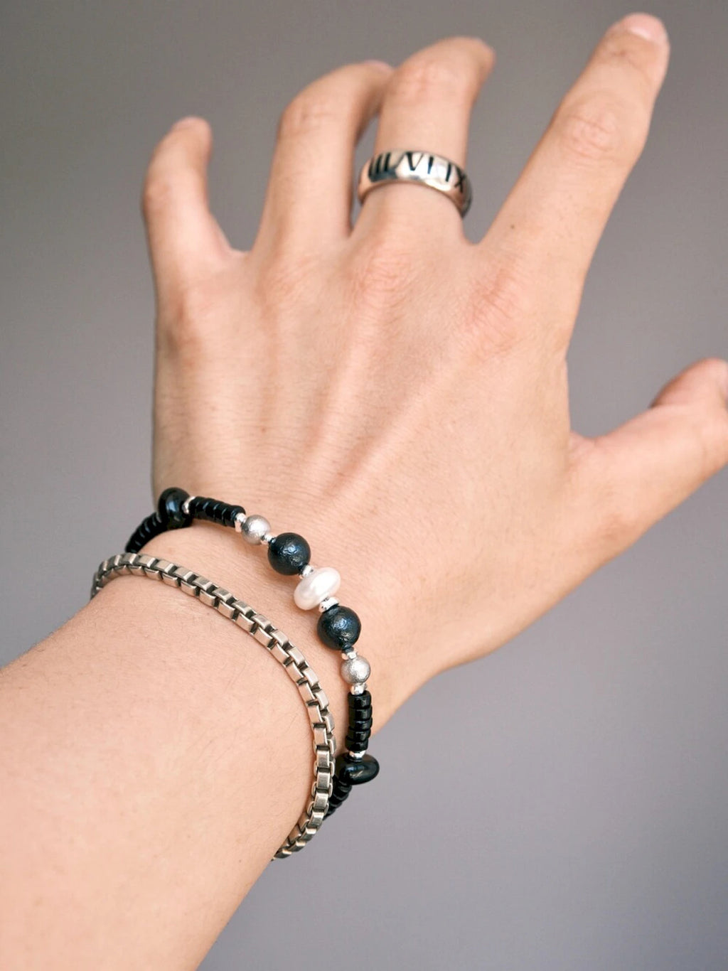 Urban Stoic Series | Silent Authority | Onyx, Pearl & Titanium Steel Bracelet