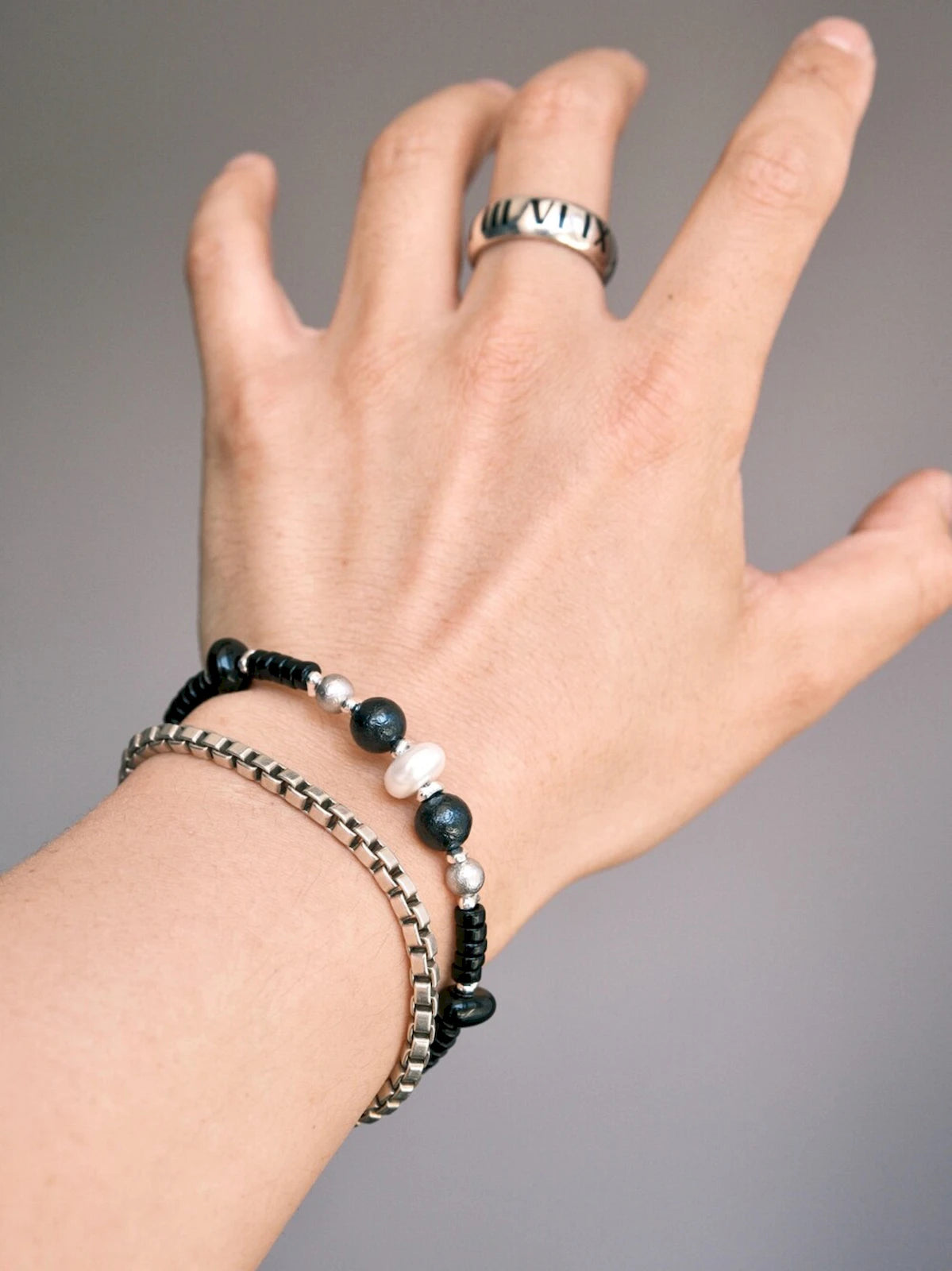 Urban Stoic Series | Silent Authority | Onyx, Pearl & Titanium Steel Bracelet