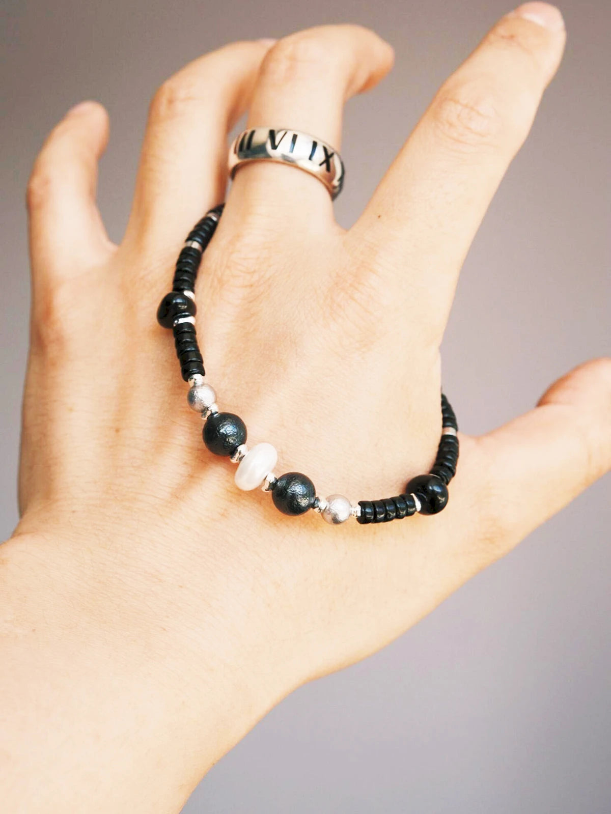 Urban Stoic Series | Silent Authority | Onyx, Pearl & Titanium Steel Bracelet