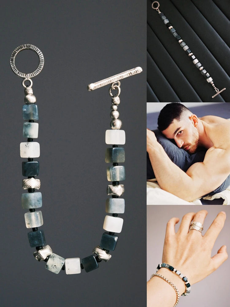 Urban Stoic Series | Grey Commander | Jade & Silver Miyuki Colored-Glaze Bracelet