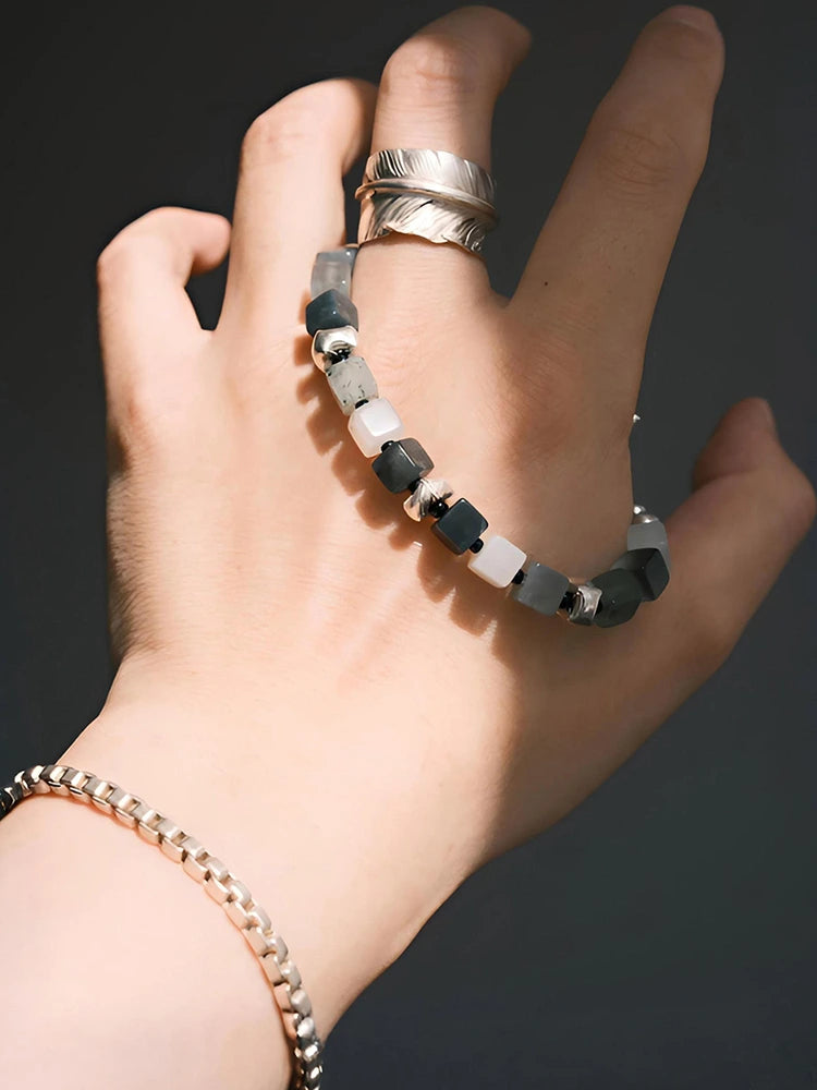 Urban Stoic Series | Grey Commander | Jade & Silver Miyuki Colored-Glaze Bracelet