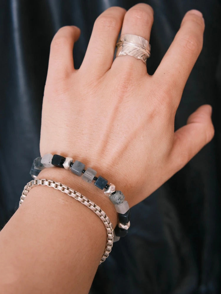Urban Stoic Series | Grey Commander | Jade & Silver Miyuki Colored-Glaze Bracelet