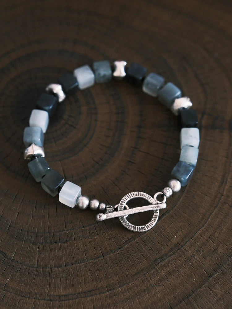 Urban Stoic Series | Grey Commander | Jade & Silver Miyuki Colored-Glaze Bracelet
