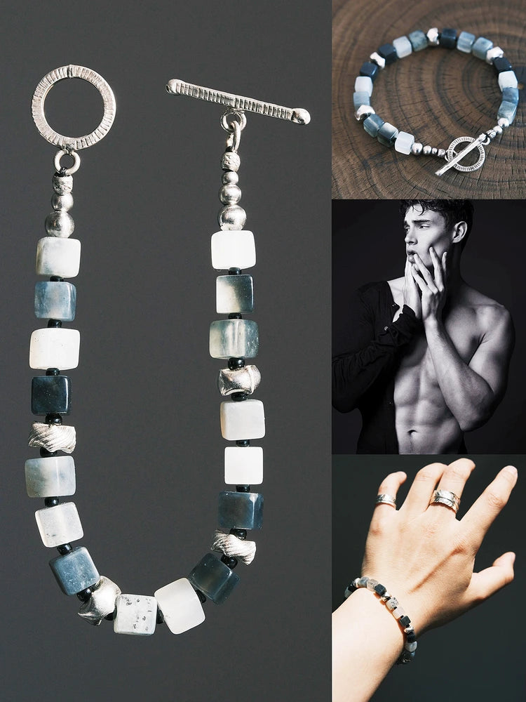 Urban Stoic Series | Grey Commander | Jade & Silver Miyuki Colored-Glaze Bracelet