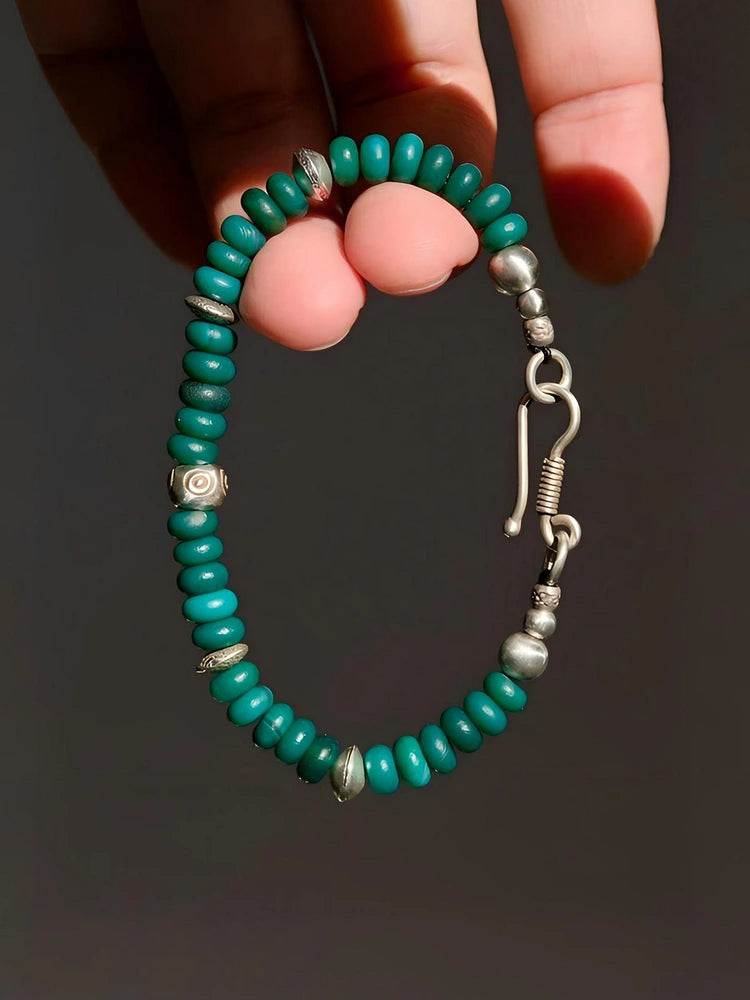 Mineral Soul Series | Green Atlas | Peacock Green Agate & Silver Bracelet Main image