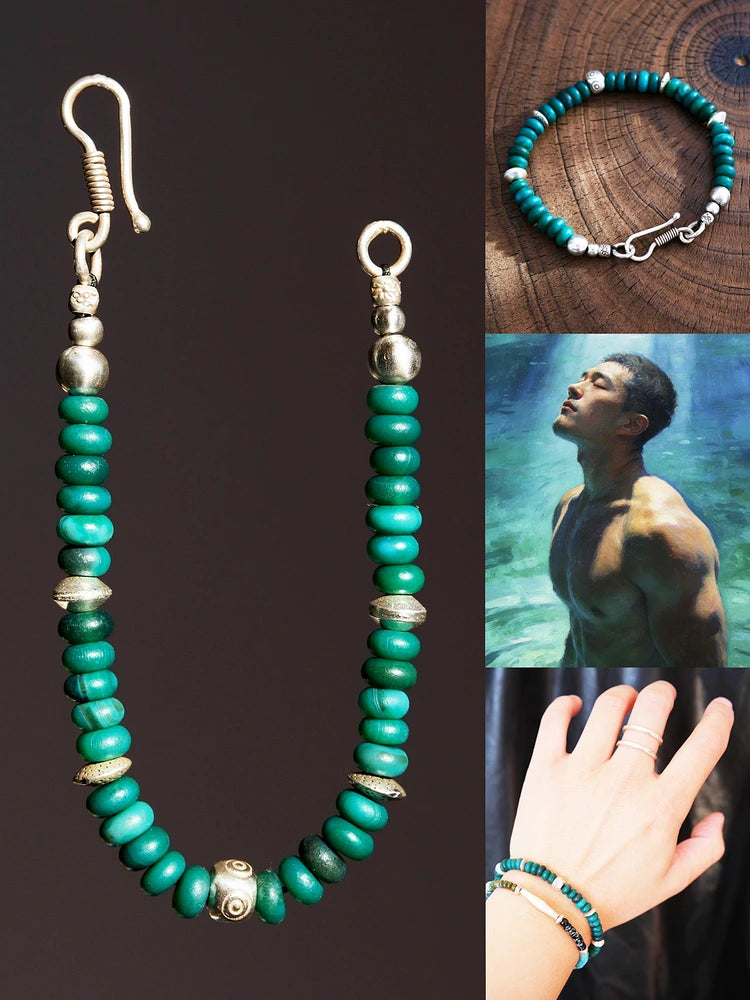Mineral Soul Series | Green Atlas | Peacock Green Agate & Silver Bracelet