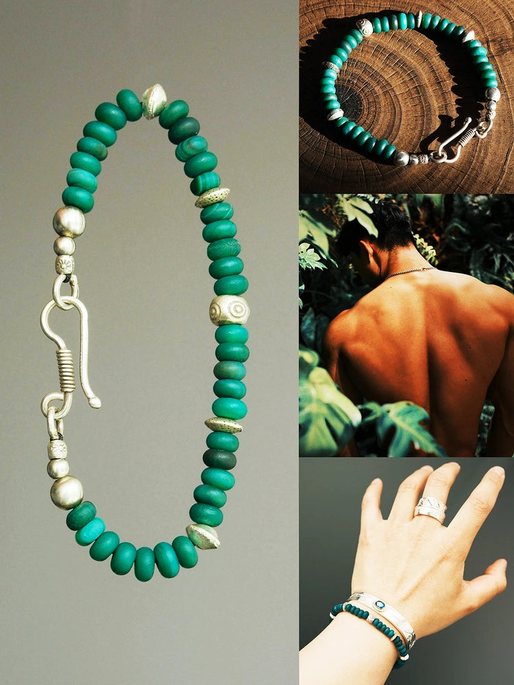 Mineral Soul Series | Green Atlas | Peacock Green Agate & Silver Bracelet