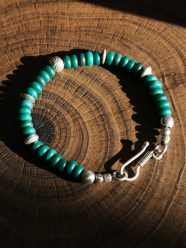 Mineral Soul Series | Green Atlas | Peacock Green Agate & Silver Bracelet