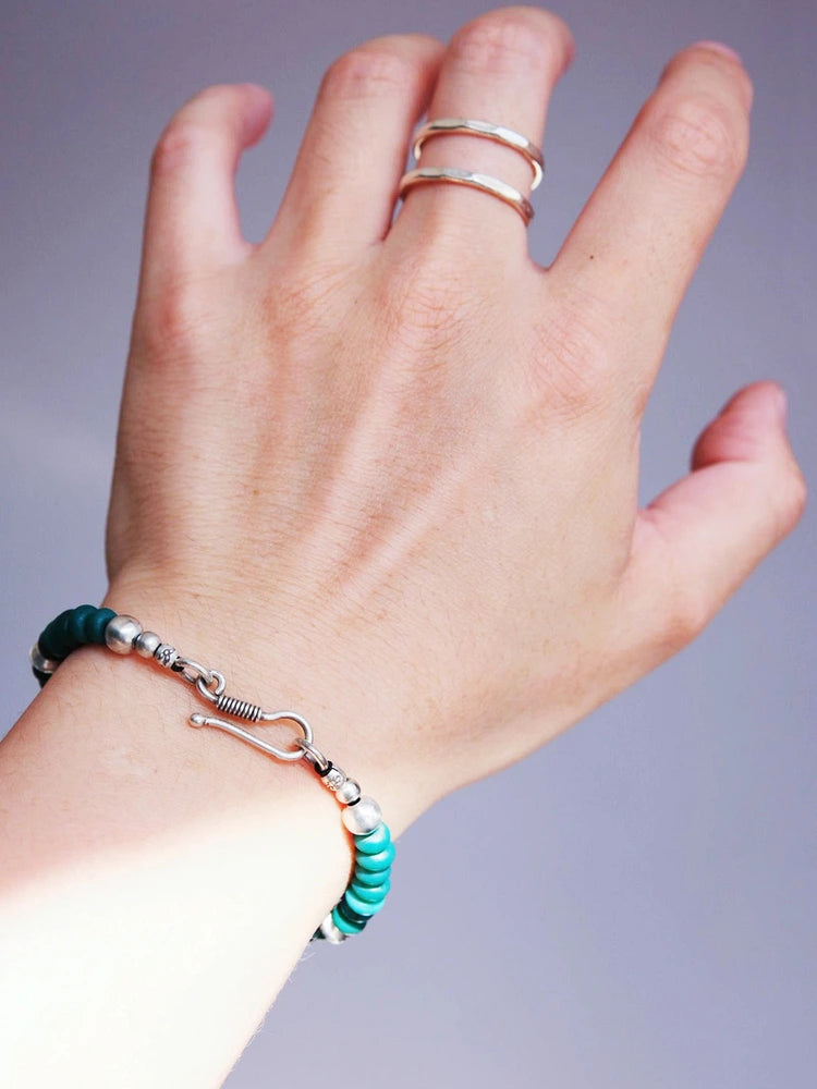 Mineral Soul Series | Green Atlas | Peacock Green Agate & Silver Bracelet
