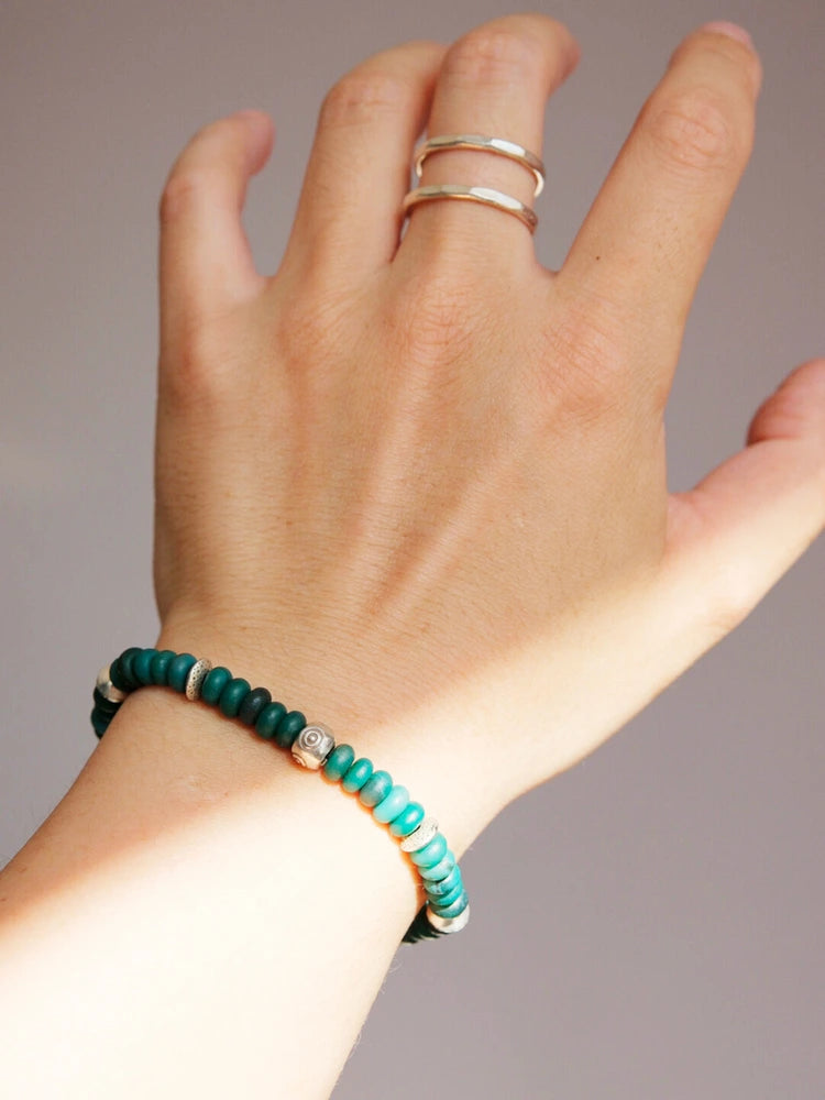 Mineral Soul Series | Green Atlas | Peacock Green Agate & Silver Bracelet