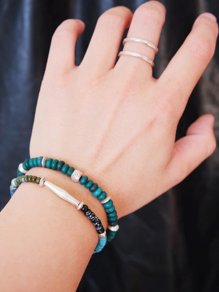 Mineral Soul Series | Green Atlas | Peacock Green Agate & Silver Bracelet