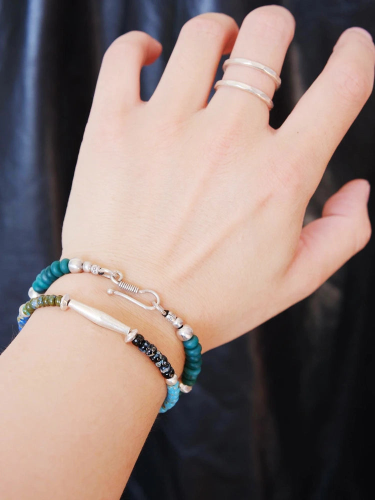 Mineral Soul Series | Green Atlas | Peacock Green Agate & Silver Bracelet