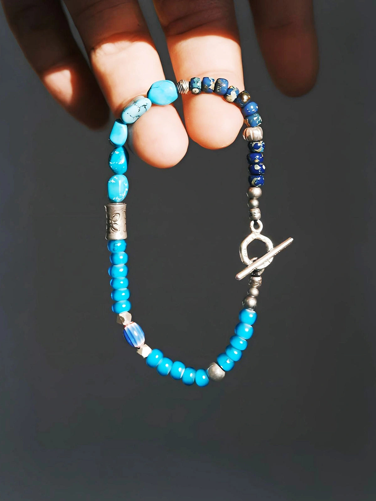 Mineral Soul Series | Blue Totem | Turquoise, Sterling Silver & Colored-Glaze Bracelet Main image