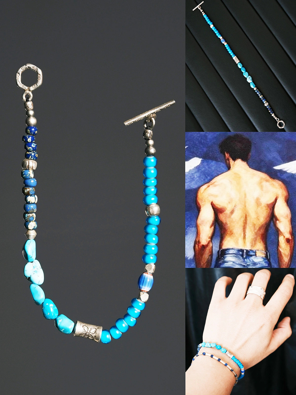 Mineral Soul Series | Blue Totem | Turquoise, Sterling Silver & Colored-Glaze Bracelet