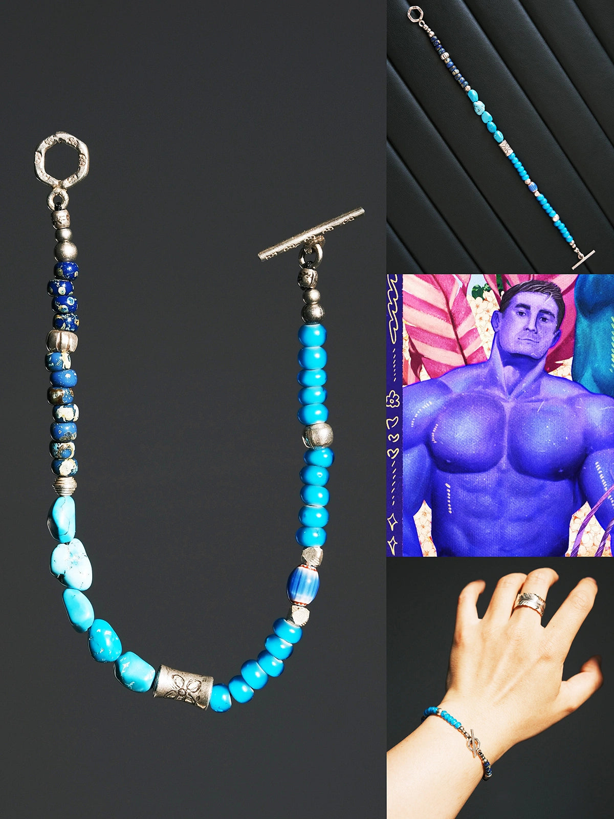 Mineral Soul Series | Blue Totem | Turquoise, Sterling Silver & Colored-Glaze Bracelet