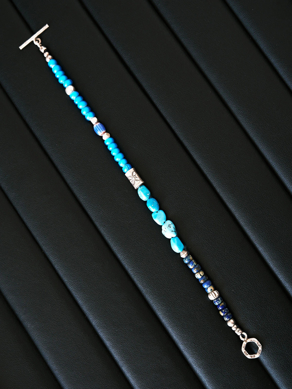Mineral Soul Series | Blue Totem | Turquoise, Sterling Silver & Colored-Glaze Bracelet