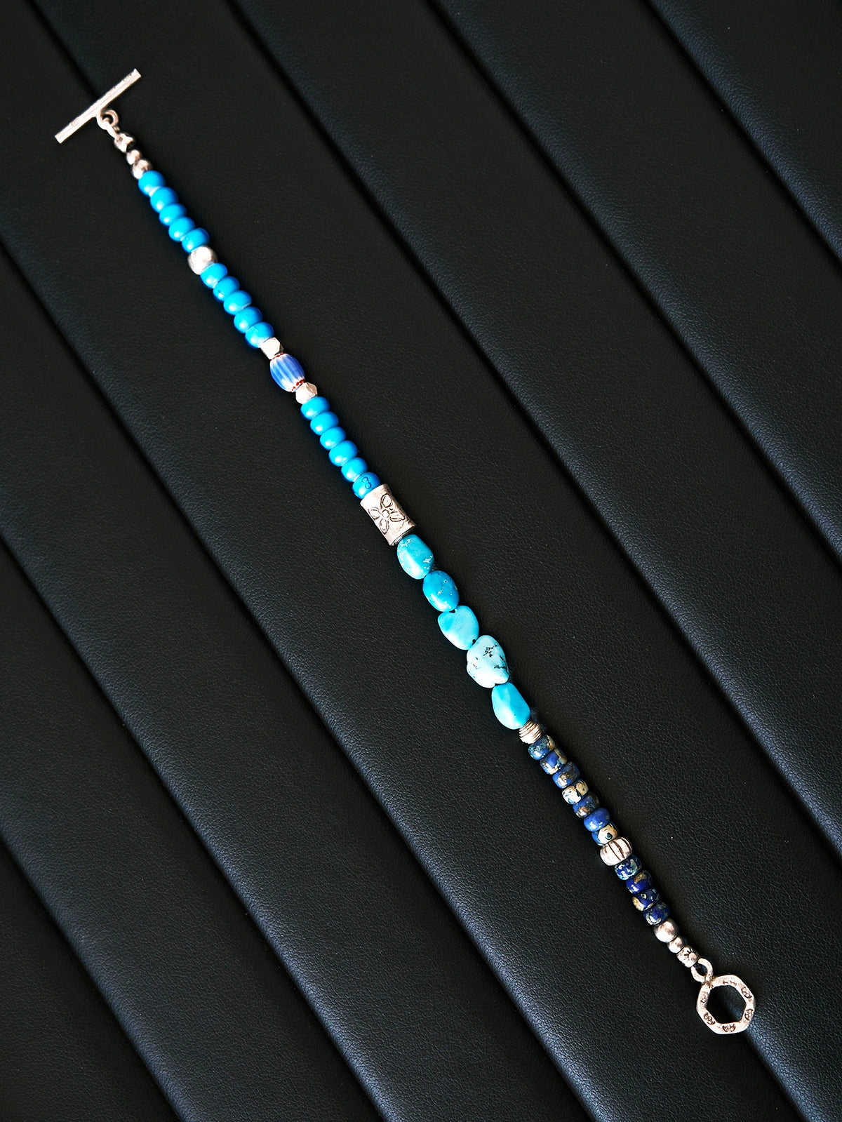 Mineral Soul Series | Blue Totem | Turquoise, Sterling Silver & Colored-Glaze Bracelet