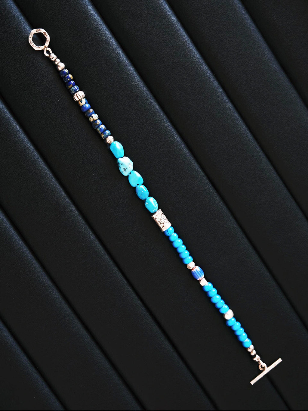 Mineral Soul Series | Blue Totem | Turquoise, Sterling Silver & Colored-Glaze Bracelet