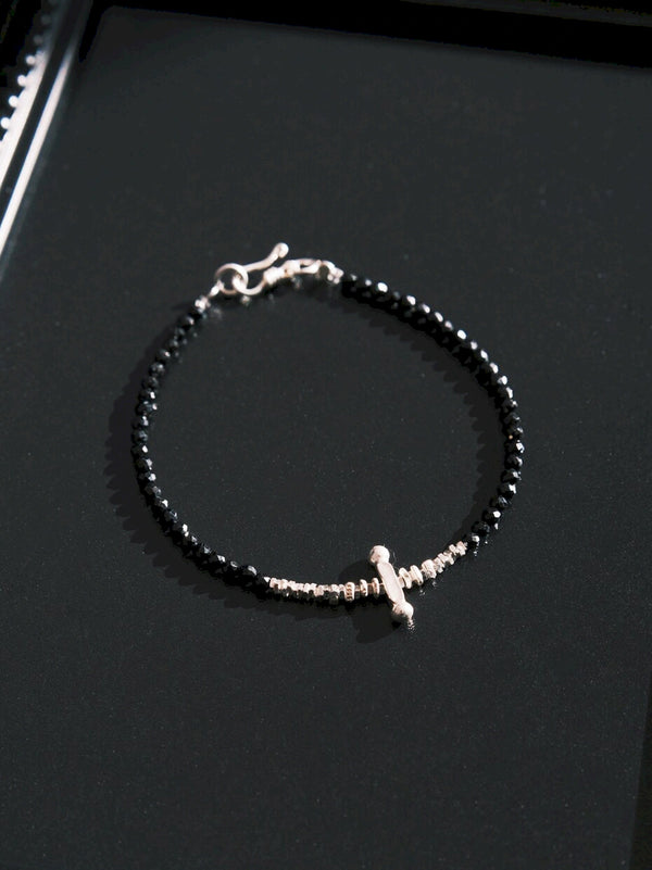 Men’s black spinel bracelet, Urban Stoic Series Silver Ronin, minimal jewelry aesthetic