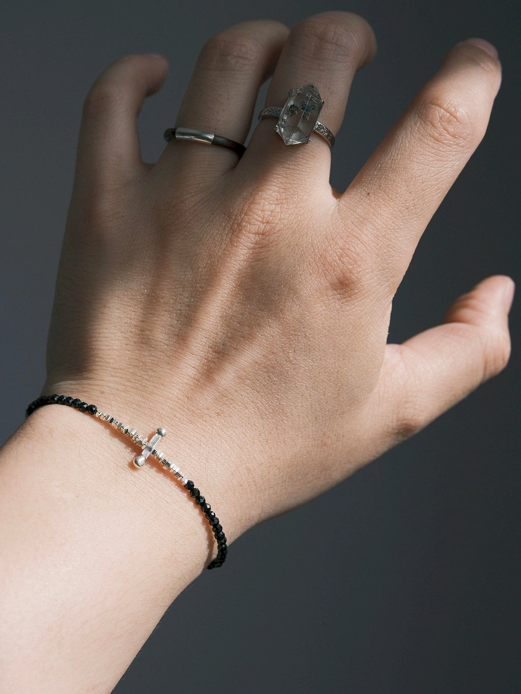 Urban Stoic Series | Silver Ronin | Black Spinel & Silver Bracelet