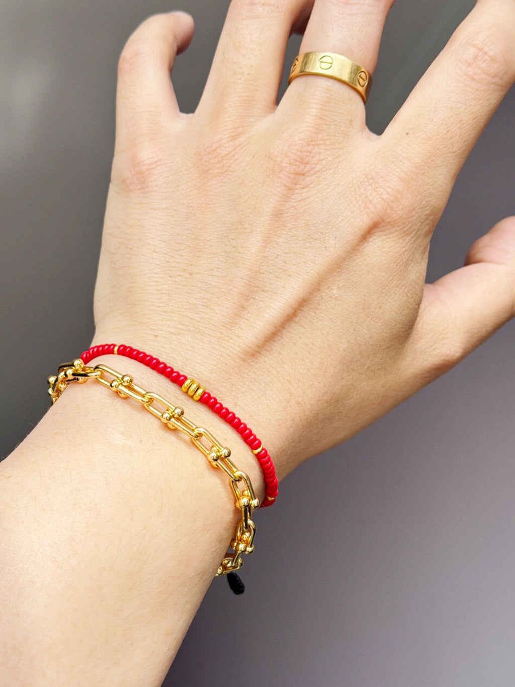 Identity Series | Red Signal | 2027 Red Colored-Glaze & Gold Accent Bracelet