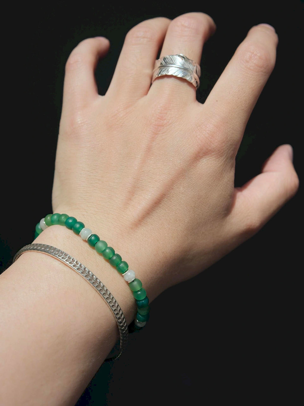 Identity Series | Green Youth | Green Agate, Jade & Silver Bracelet