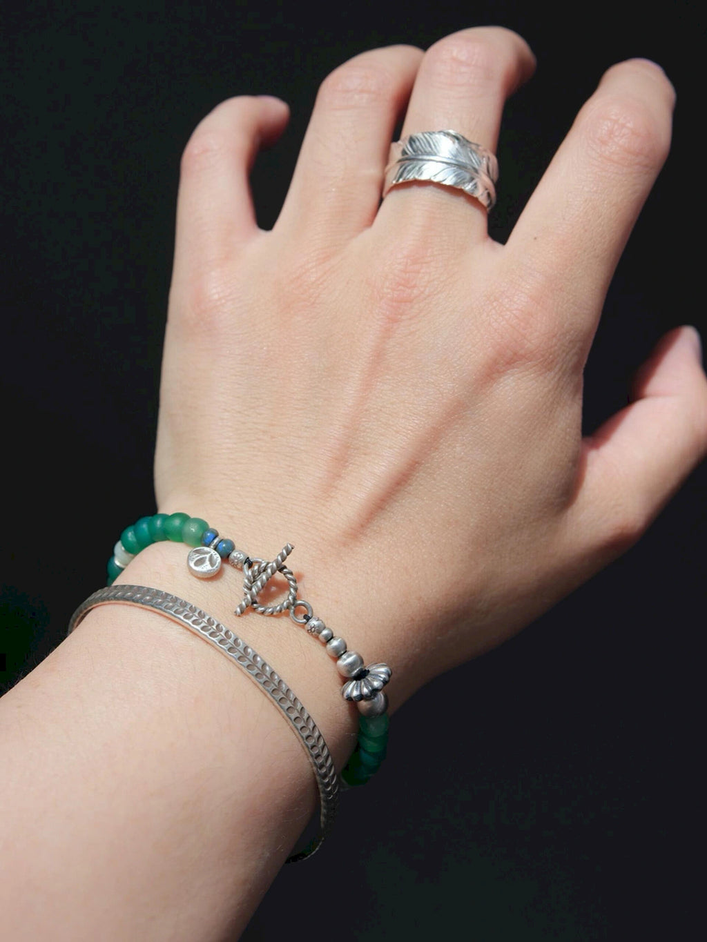 Identity Series | Green Youth | Green Agate, Jade & Silver Bracelet