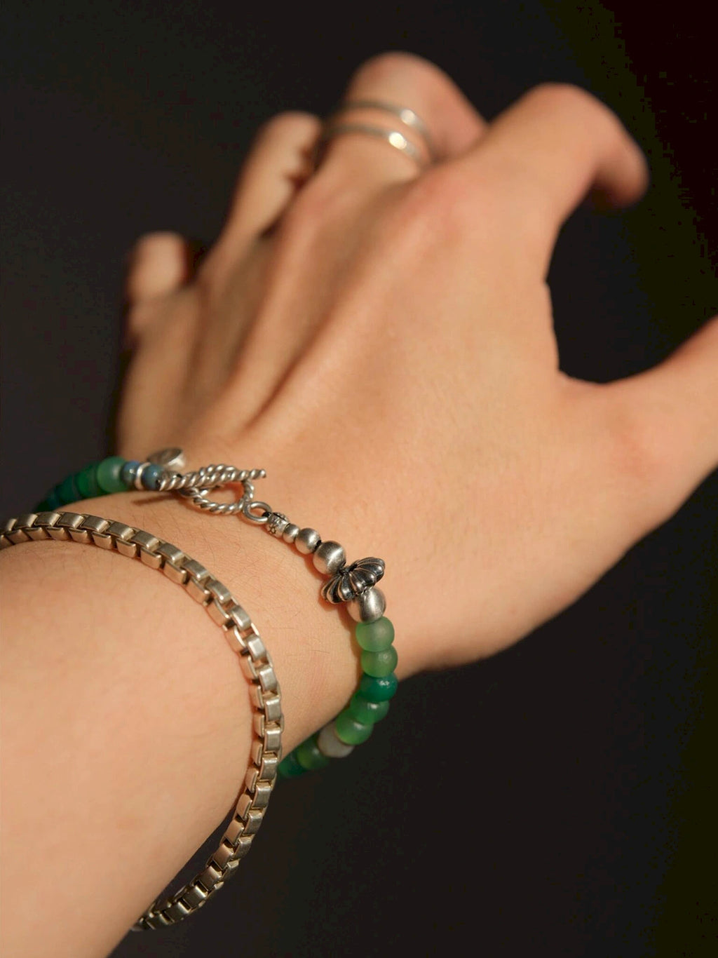 Identity Series | Green Youth | Green Agate, Jade & Silver Bracelet