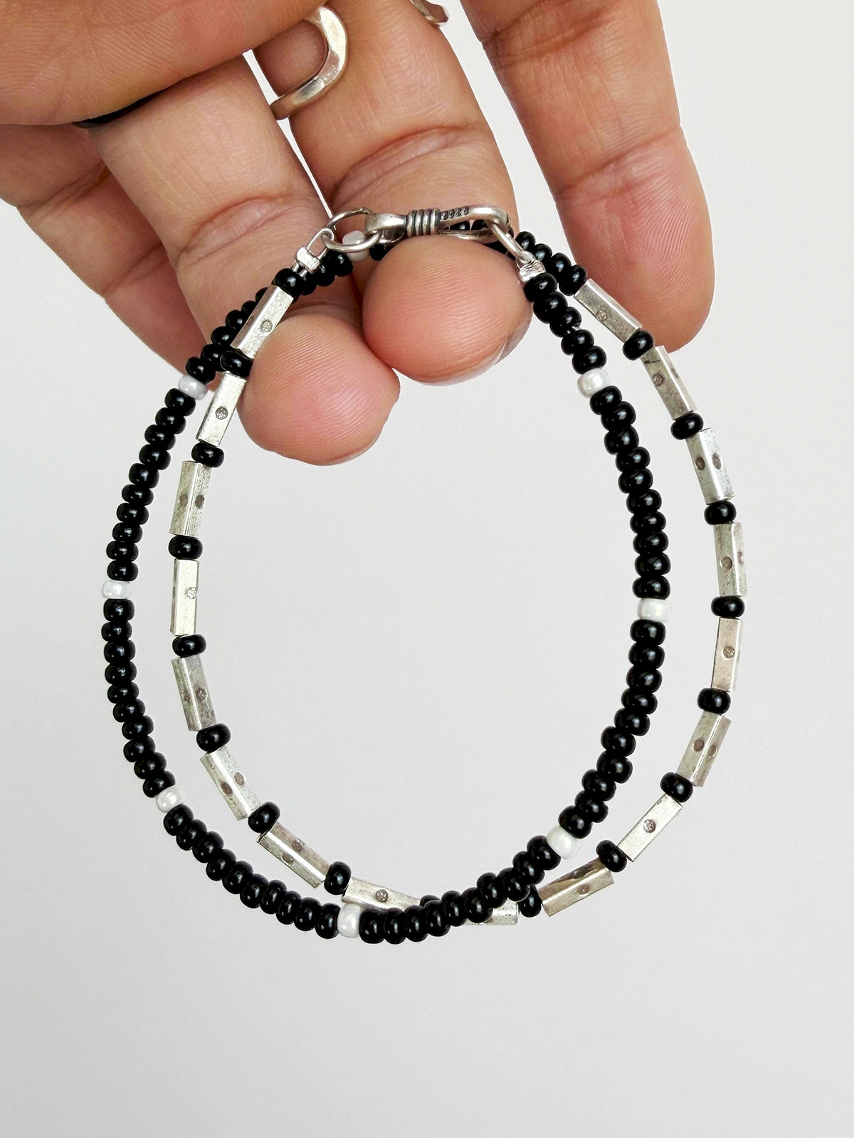 Urban Stoic Series | Dark Balance | Colored-Glaze & Sterling Silver Bracelet