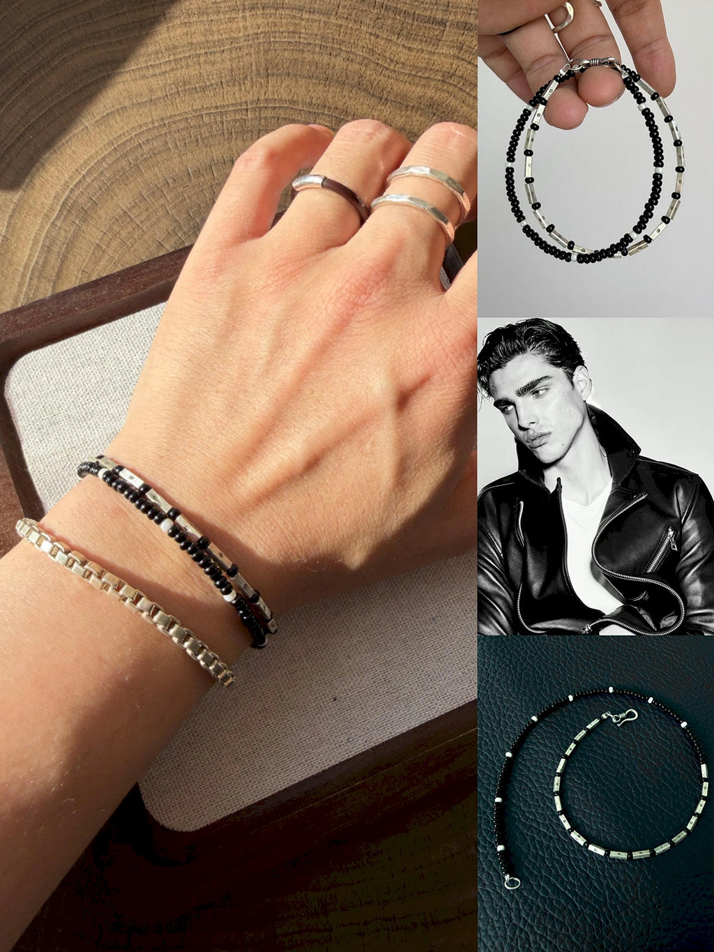 Urban Stoic Series | Dark Balance | Colored-Glaze & Sterling Silver Bracelet