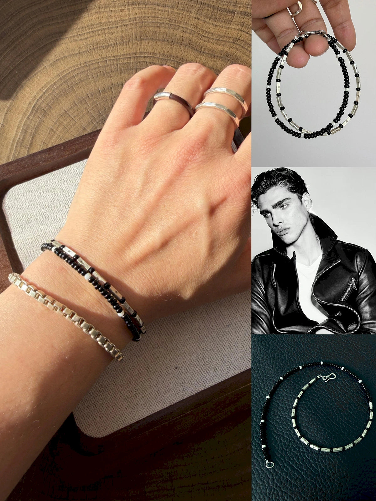 Urban Stoic Series | Dark Balance | Colored-Glaze & Sterling Silver Bracelet
