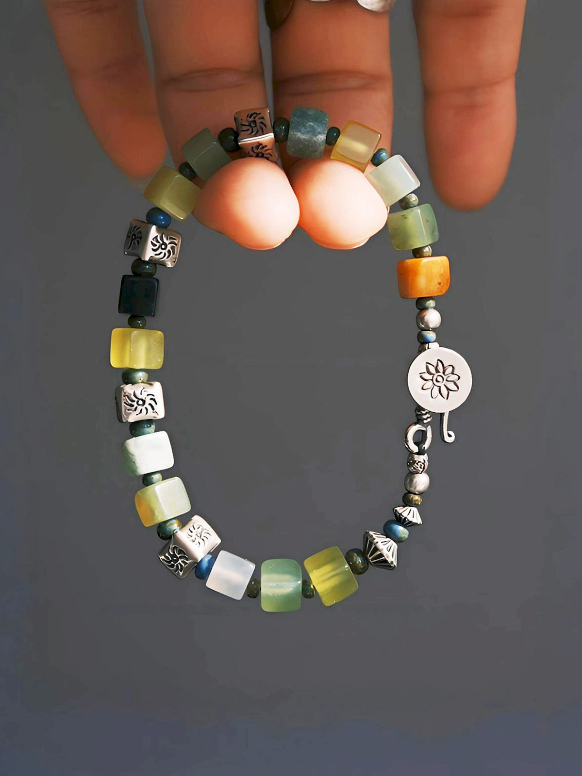 Mineral Soul Series | Earth Aurora | Xiuyu Jade, Silver & Colored-Glaze Bracelet
