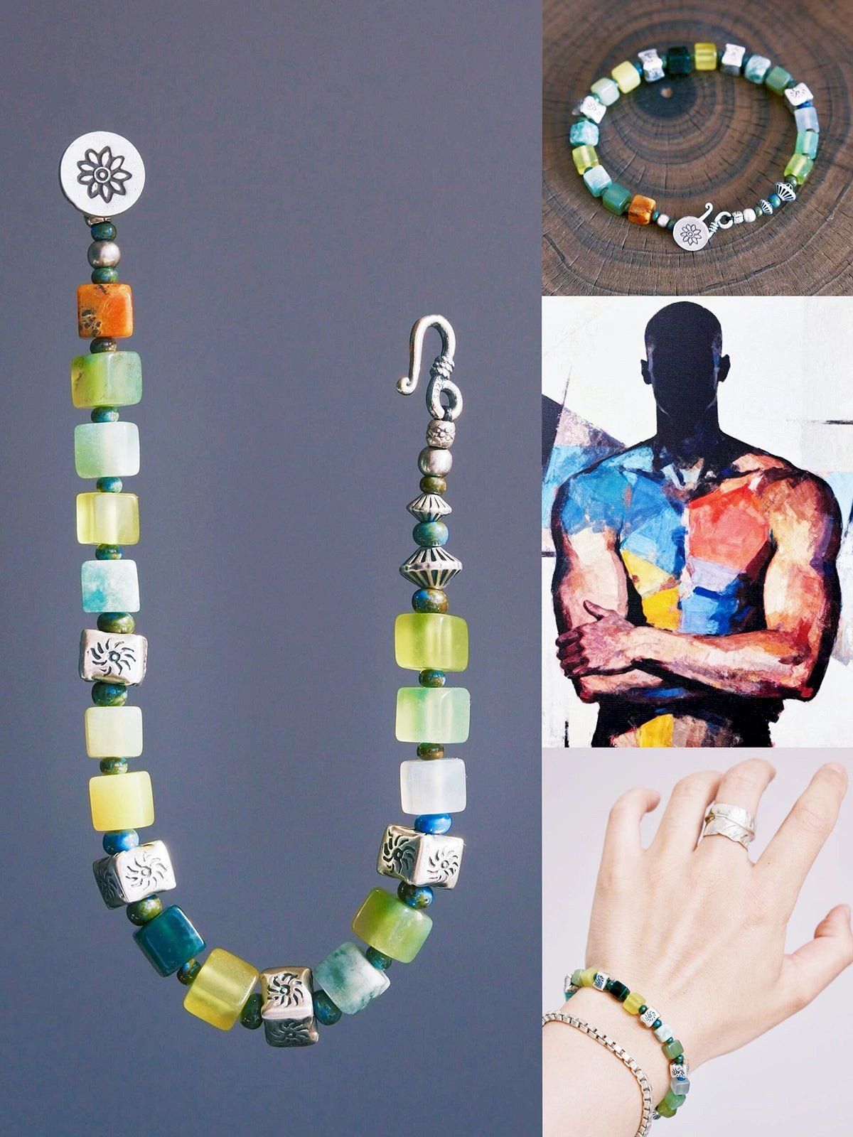 Mineral Soul Series | Earth Aurora | Xiuyu Jade, Silver & Colored-Glaze Bracelet Secondary image