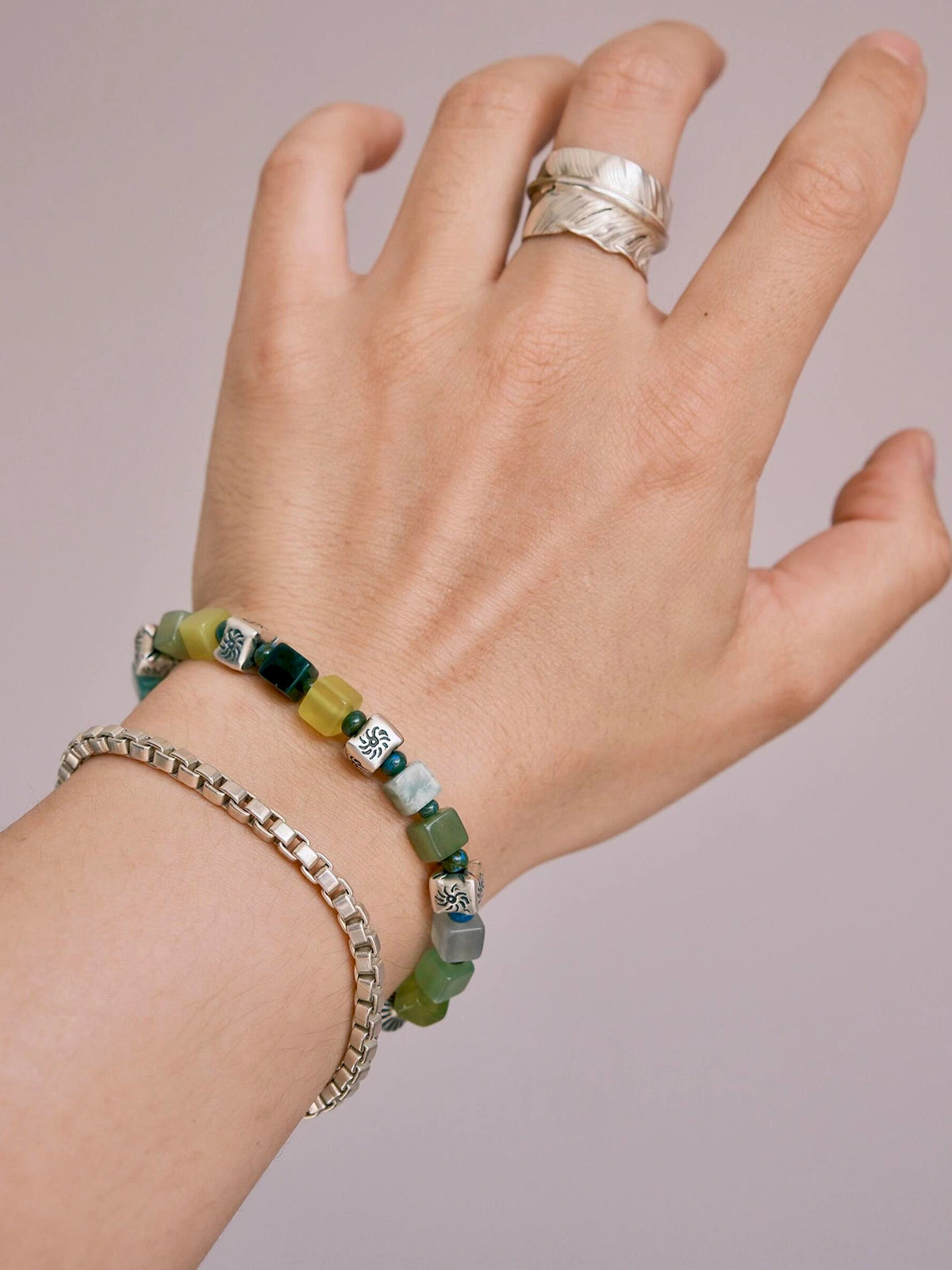 Mineral Soul Series | Earth Aurora | Xiuyu Jade, Silver & Colored-Glaze Bracelet