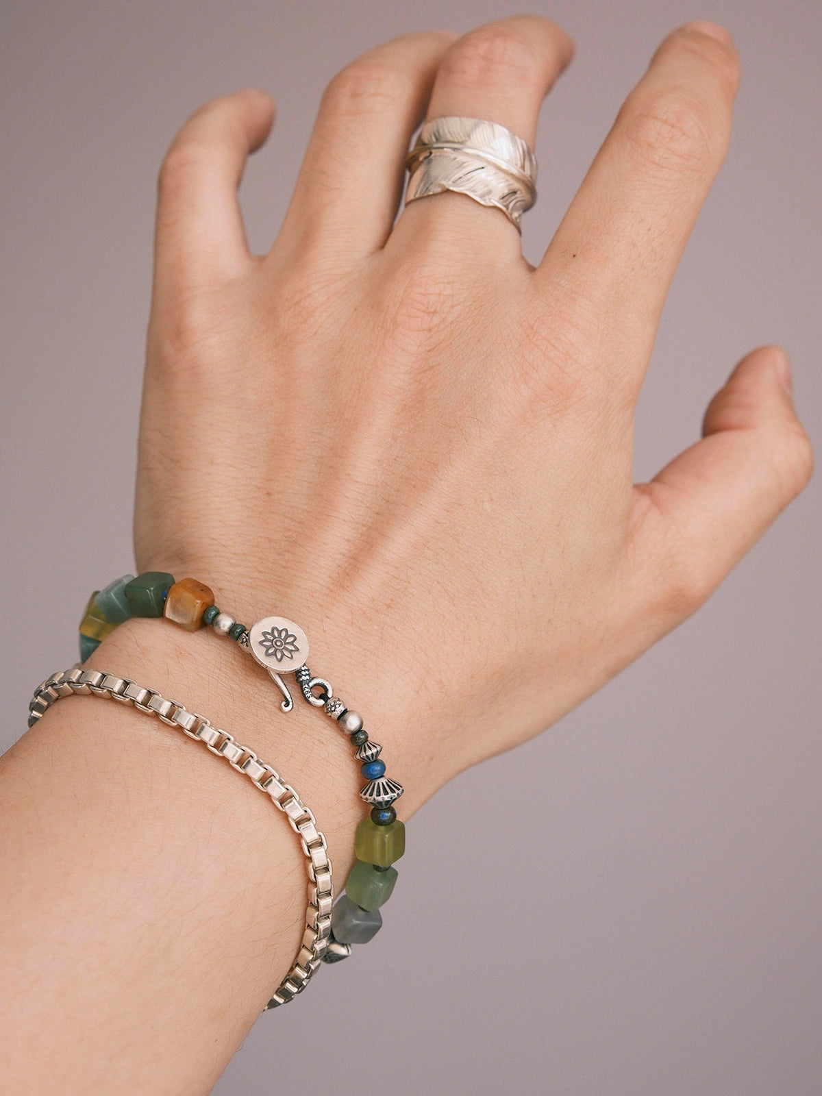 Mineral Soul Series | Earth Aurora | Xiuyu Jade, Silver & Colored-Glaze Bracelet