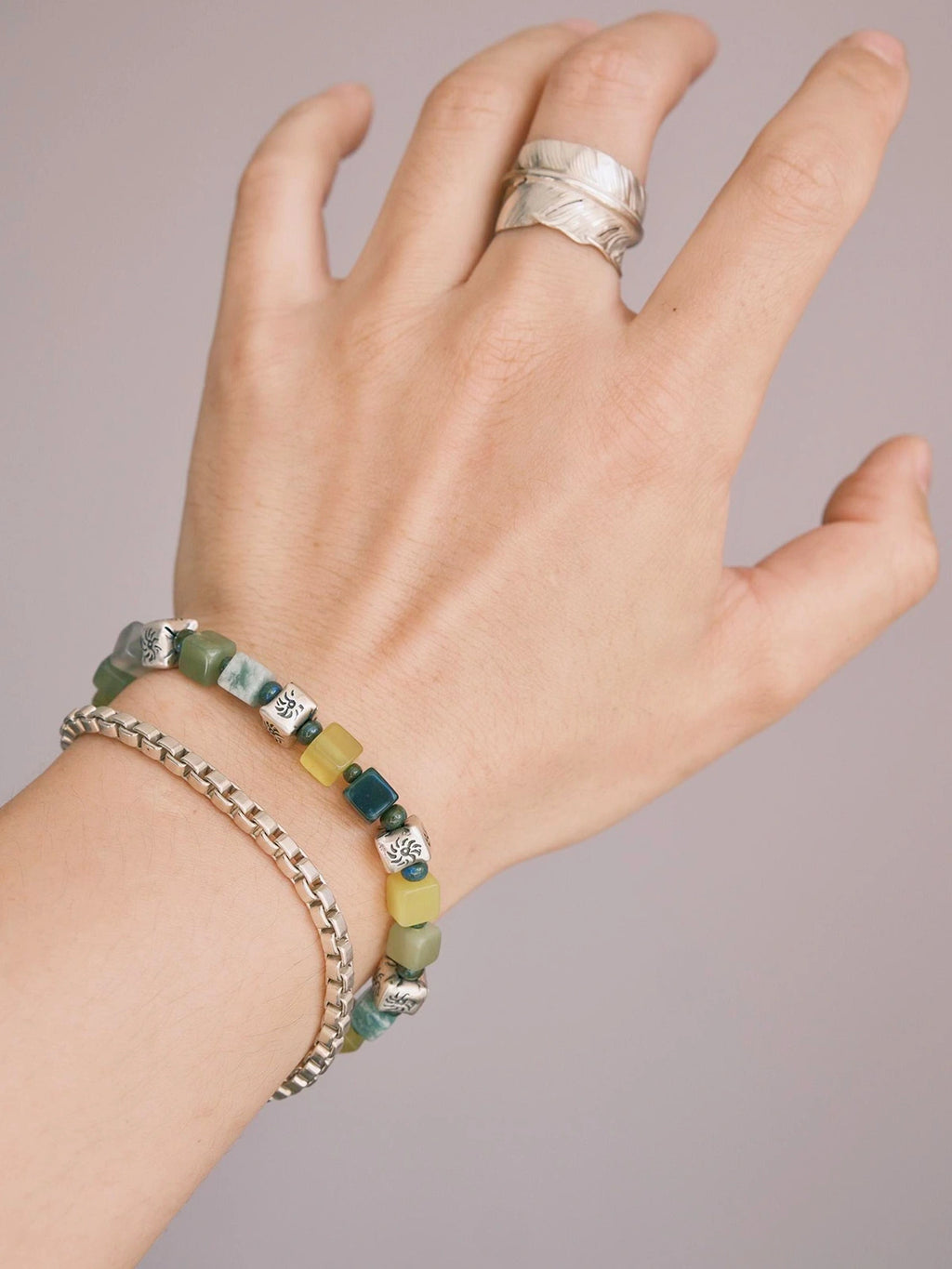 Mineral Soul Series | Earth Aurora | Xiuyu Jade, Silver & Colored-Glaze Bracelet