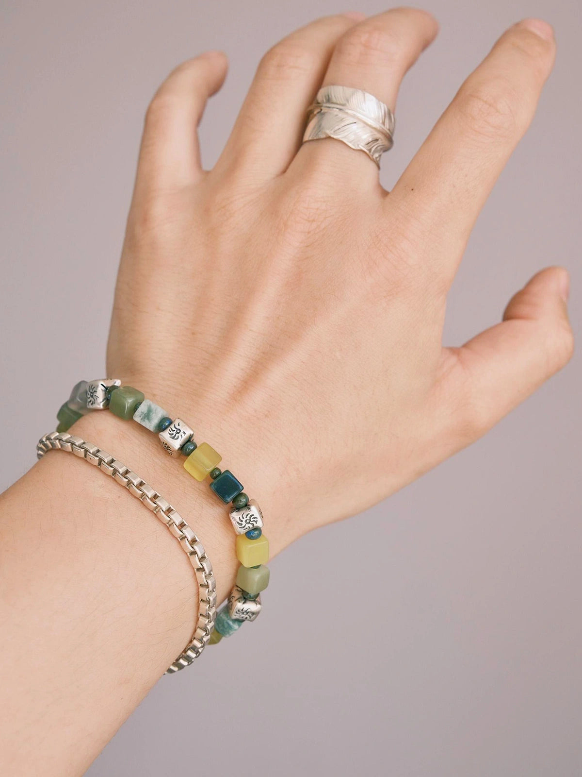 Mineral Soul Series | Earth Aurora | Xiuyu Jade, Silver & Colored-Glaze Bracelet