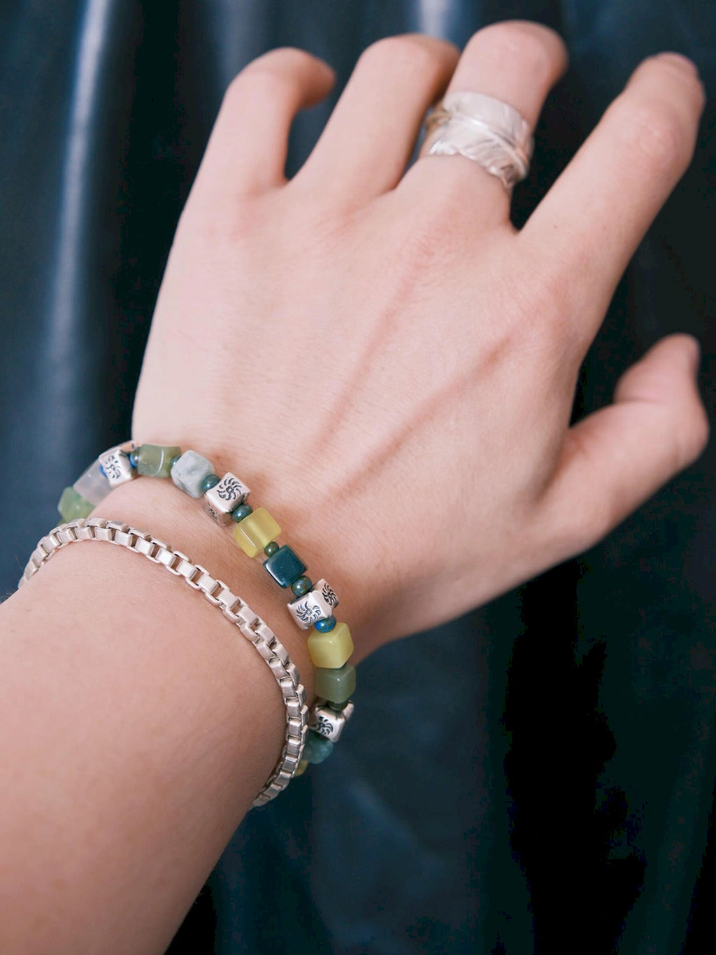 Mineral Soul Series | Earth Aurora | Xiuyu Jade, Silver & Colored-Glaze Bracelet